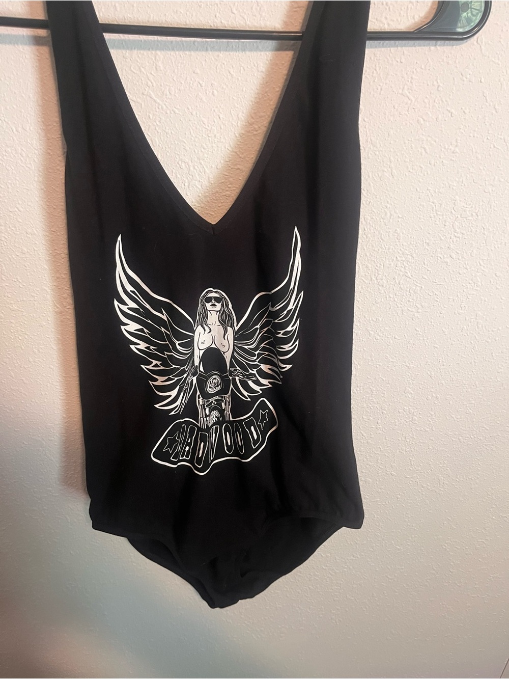 Black Graphic V-Neck Bodysuit - Women's